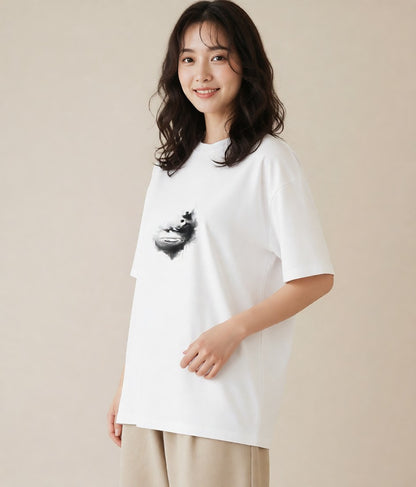 デザインTシャツ レディース 青の水彩 風景 ブルー ナチュラル アンティーク イラスト 海 カフェ巡り 白T YMAZO