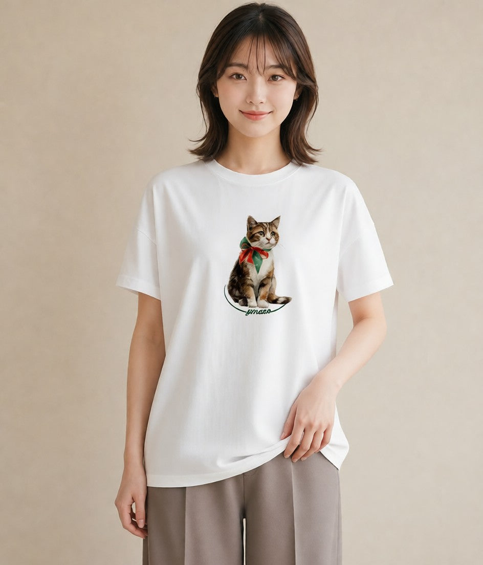 グラフィックTシャツ レディース アビシニアン 猫 ねこ イラスト ボタニカル 送別ギフト 通勤 白T YMAZO