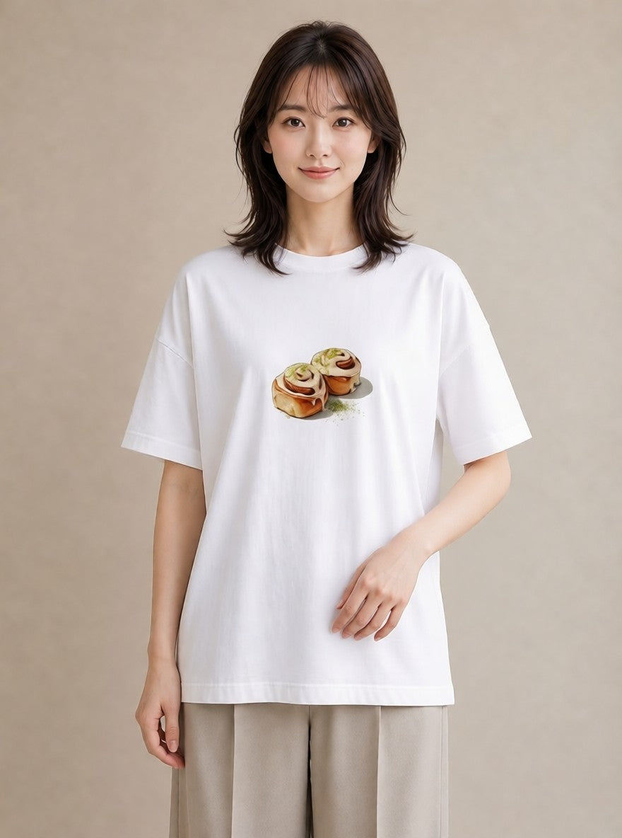 プリントTシャツ レディース ベーグル 食べ物 フード イラスト 散歩 お出かけ 白T YMAZO