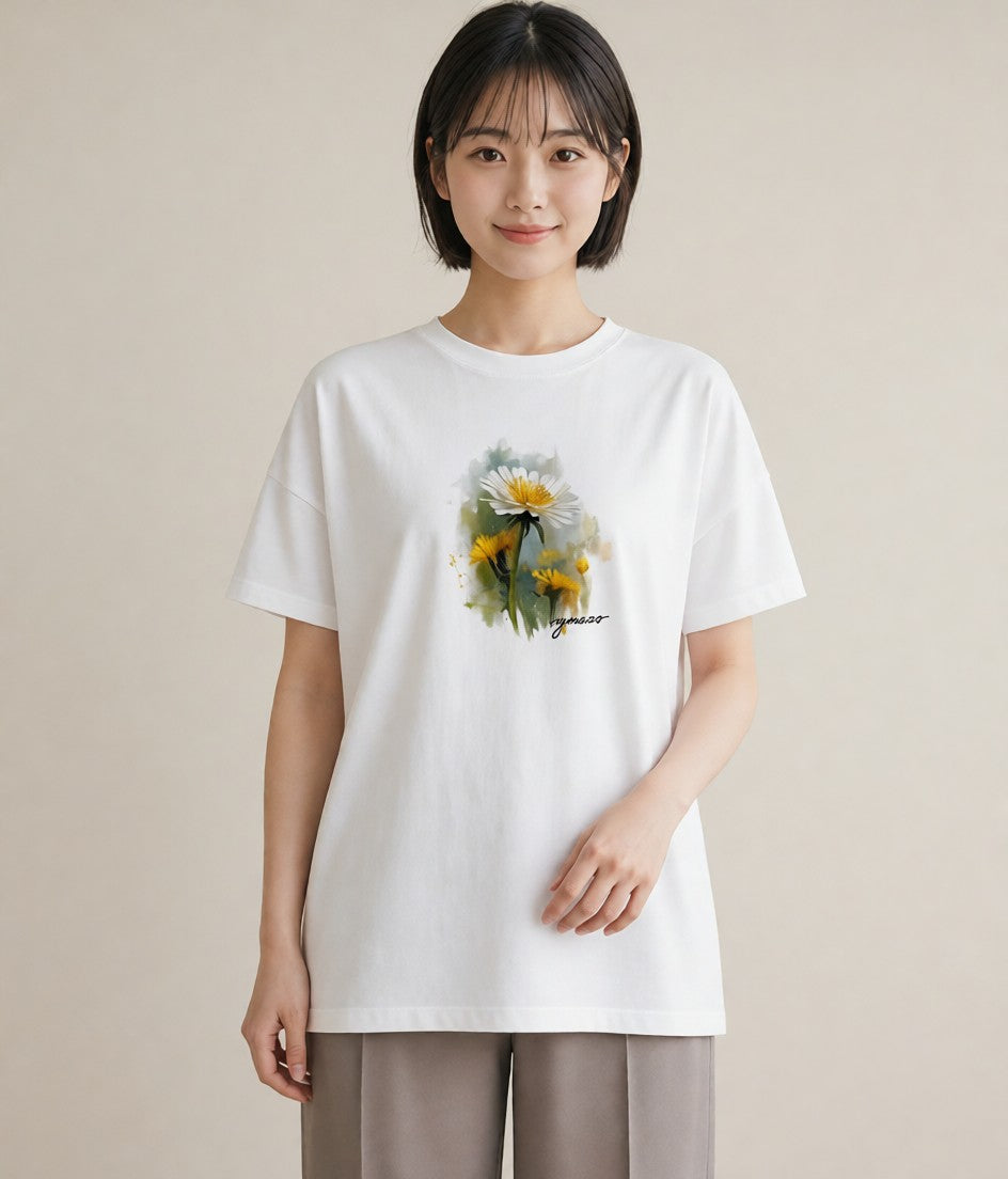 デザインTシャツ レディース たんぽぽ 花 花柄 イラスト ラフ 母の日 ビーチ 白T YMAZO