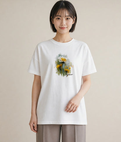 デザインTシャツ レディース たんぽぽ 花 花柄 イラスト ラフ 母の日 ビーチ 白T YMAZO