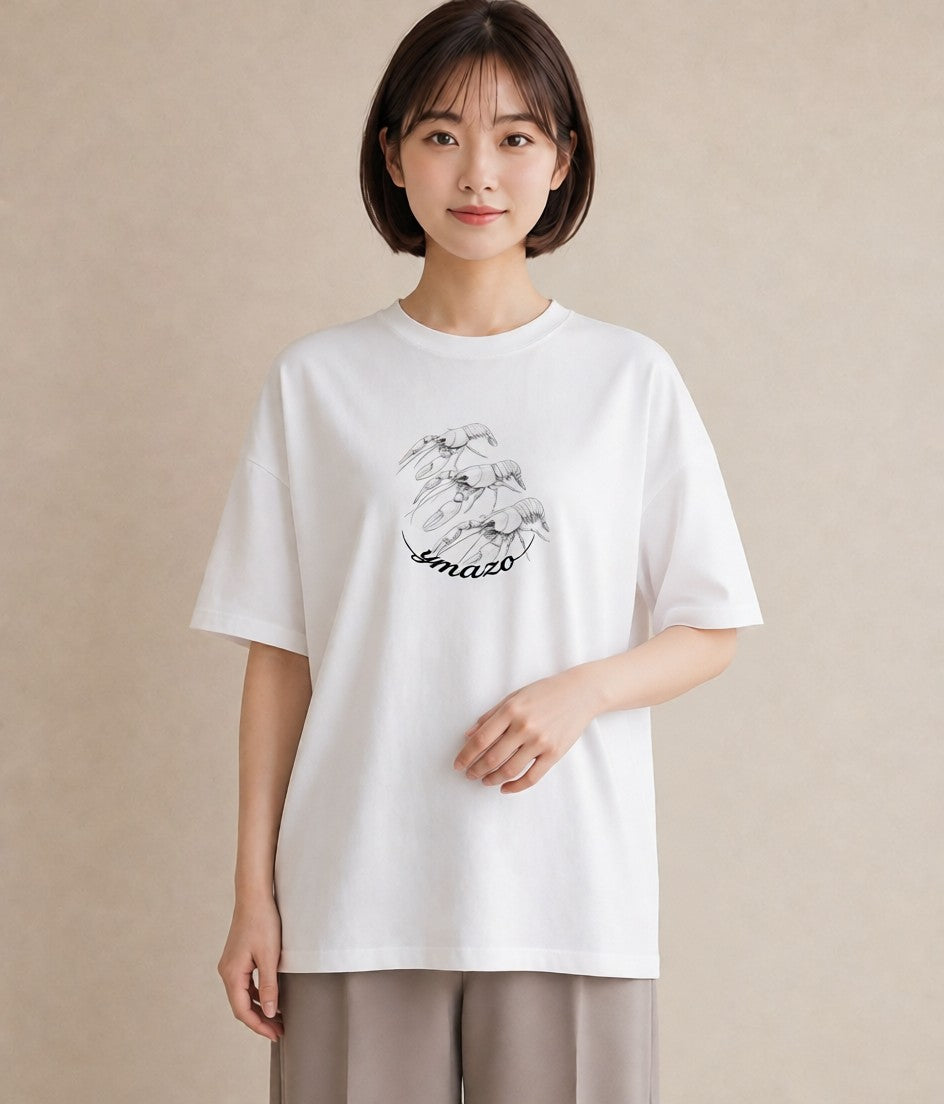 デザインTシャツ レディース エビ 海の生き物 海 イラスト ナチュラル 旅行用 白T YMAZO