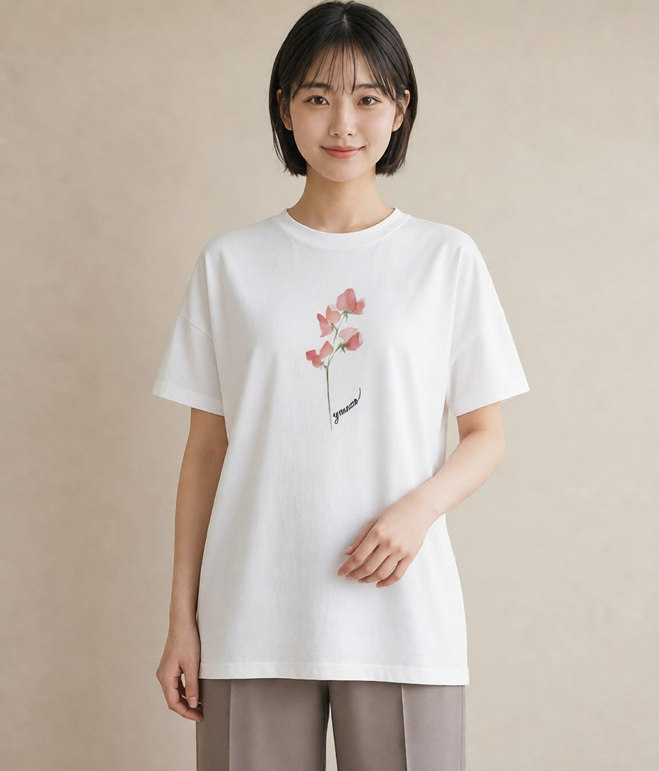 デザインTシャツ レディース ポスト 野の花 レトロ ナチュラル アンティーク イラスト 部屋着 女性向けギフト 白T YMAZO