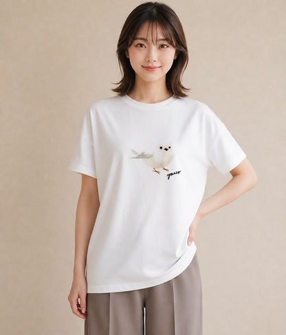 Tシャツ レディース マメルリハ ペット 動物 イラスト 淡色 旅行 母娘コーデ 白T YMAZO