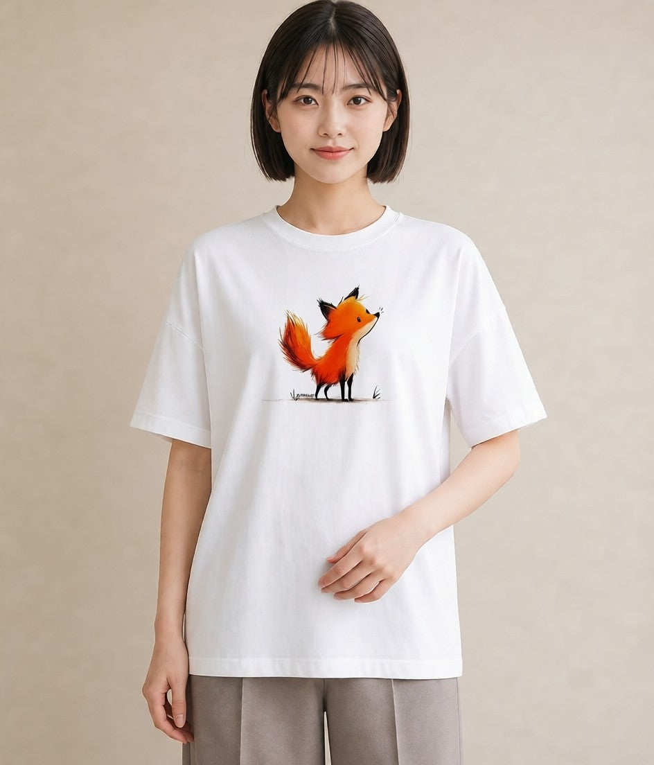 Tシャツ レディース きつね 動物 アニマル イラスト ポップ 旅行用 海 白T YMAZO