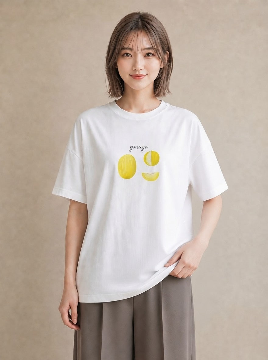 半袖Tシャツ レディース バナナ 食べ物 フード イラスト きれいめ 買い物 夏コーデ 白T YMAZO