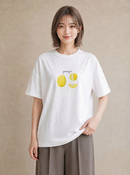 半袖Tシャツ レディース バナナ 食べ物 フード イラスト きれいめ 買い物 夏コーデ 白T YMAZO