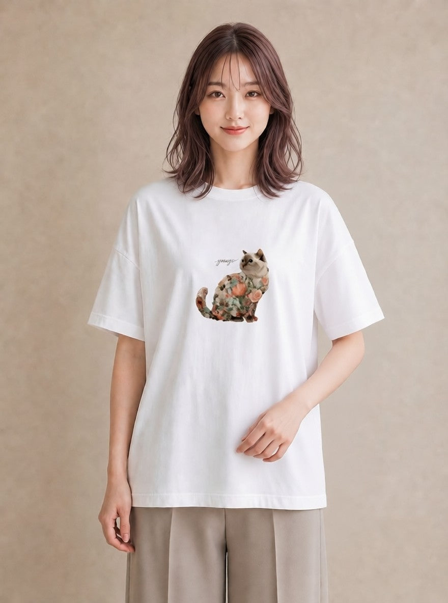 デザインTシャツ レディース ラグドール 猫 ねこ イラスト ヴィンテージ風 女子会 お揃い 白T YMAZO