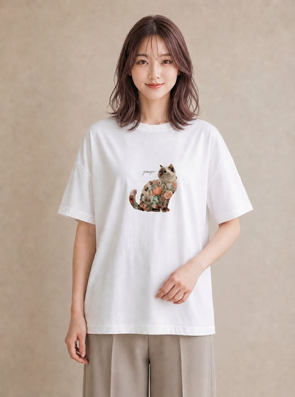 デザインTシャツ レディース ラグドール 猫 ねこ イラスト ヴィンテージ風 女子会 お揃い 白T YMAZO