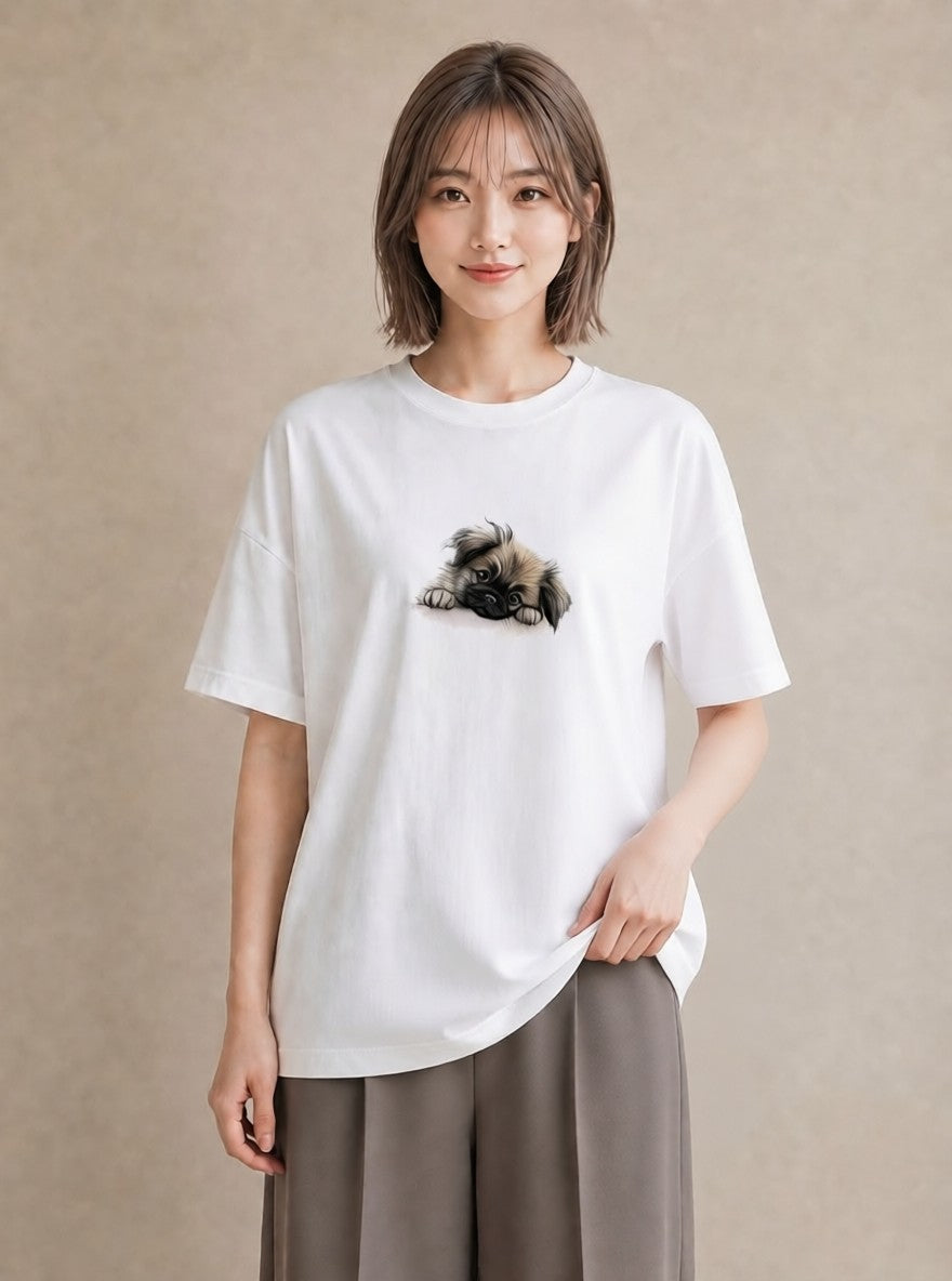 半袖Tシャツ レディース わんちゃん 犬 いぬ イラスト 普段使い 通学 誕生日プレゼント 白T YMAZO