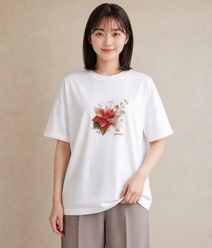 デザインTシャツ レディース 彼岸花 花 花柄 イラスト ラフ レイヤード 白T