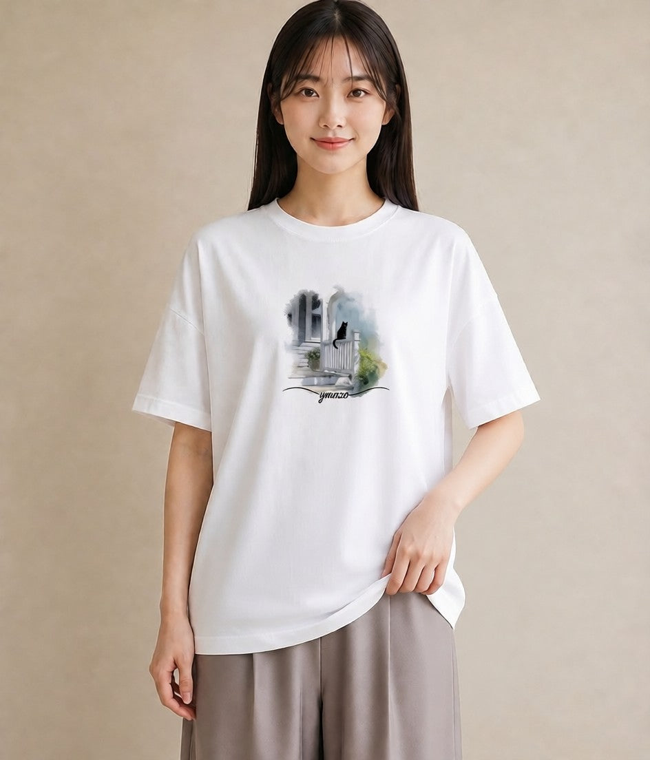 グラフィックTシャツ レディース ロシアンブルー 猫 ねこ イラスト 可愛い おしゃれギフト 社会人 白T YMAZO