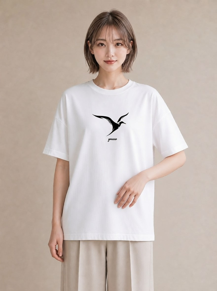 プリントTシャツ レディース 折り鶴 折り紙 ナチュラル アンティーク イラスト 抜け感 カジュアルコーデ 買い物 白T YMAZO