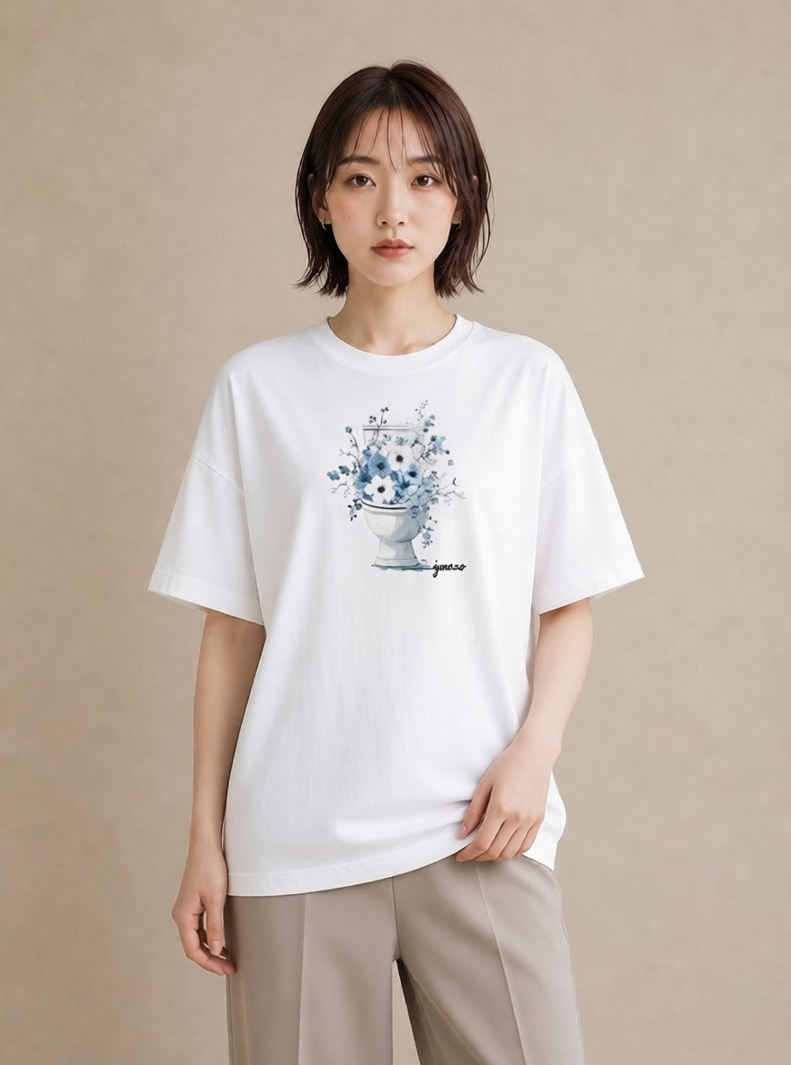 プリントTシャツ レディース ポスト 野の花 レトロ ナチュラル アンティーク イラスト 在宅 公園 白T YMAZO