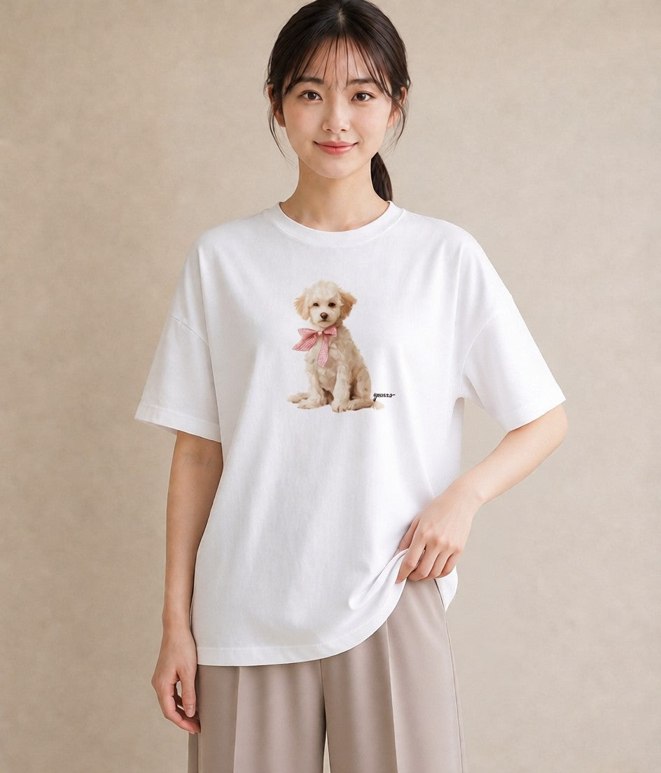 デザインTシャツ レディース わんちゃん 犬 いぬ イラスト 普段使い 友達ギフト 部屋着 白T YMAZO