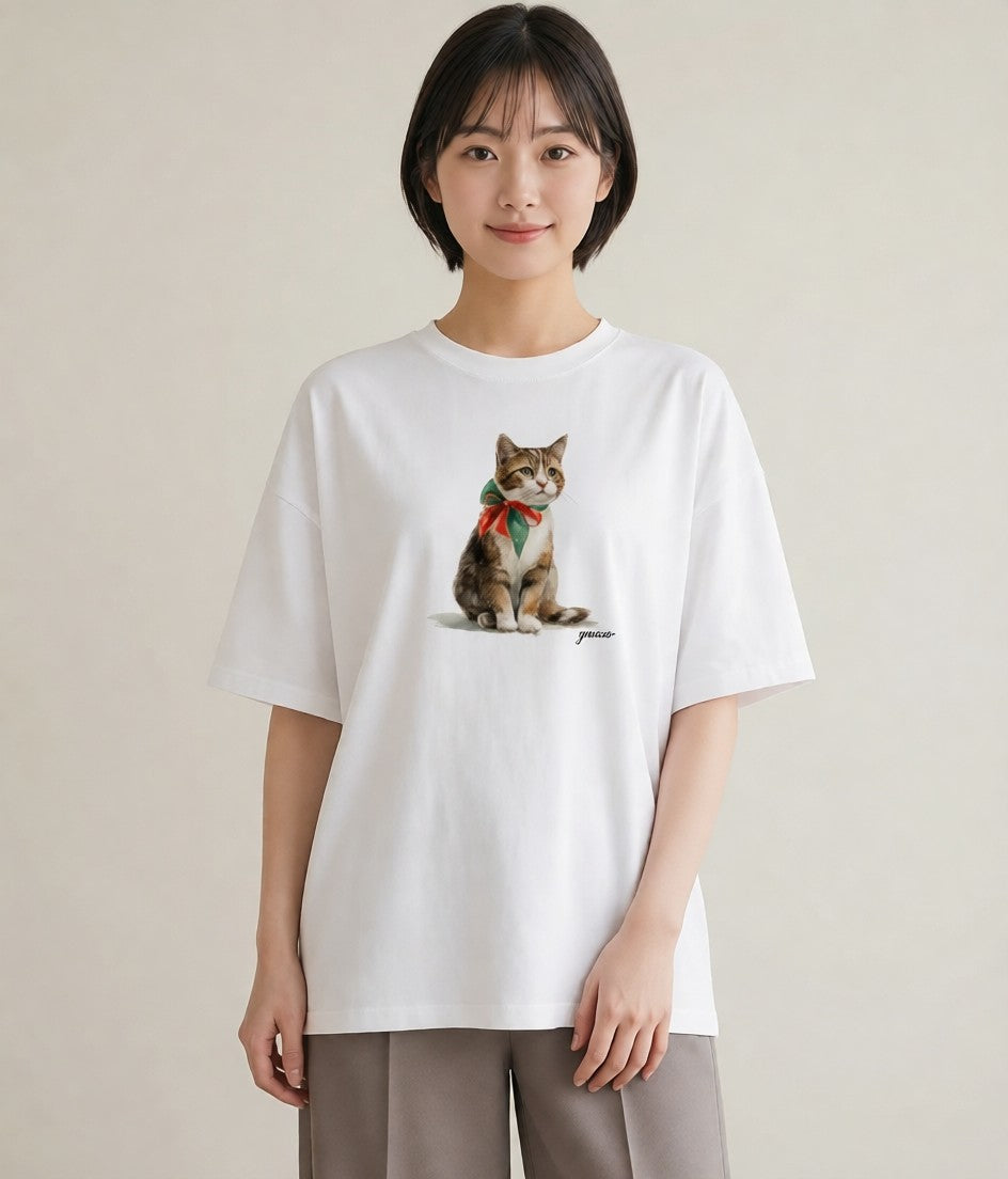 デザインTシャツ レディース キジトラ 猫 ねこ イラスト ミニマル おしゃれギフト 社会人 白T YMAZO