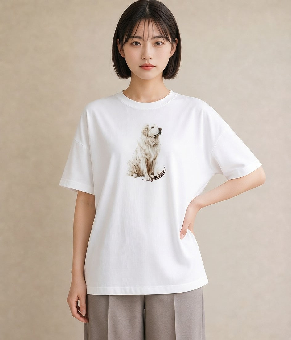 デザインTシャツ レディース 老犬 犬 いぬ イラスト カジュアル カフェ巡り 女子会 白T YMAZO