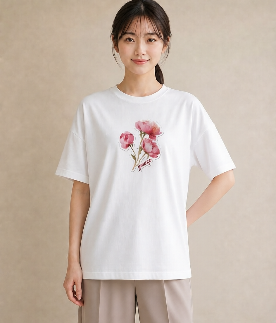 グラフィックTシャツ レディース ゆり 百合 花 花柄 イラスト 韓国風 休日 ペアコーデ 白T YMAZO