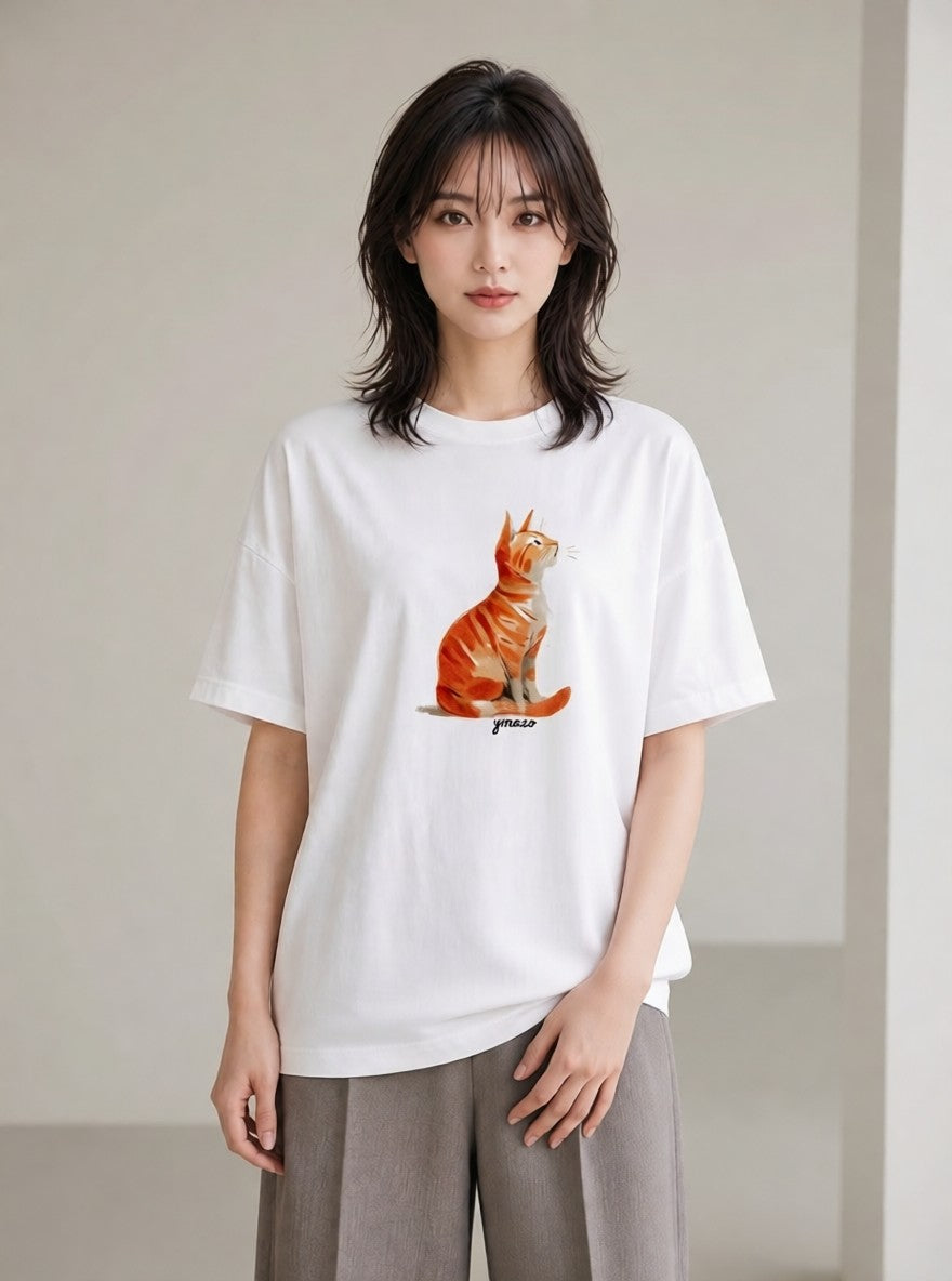 Tシャツ レディース サビ猫 猫 ねこ イラスト 旅行 母娘コーデ 白T YMAZO