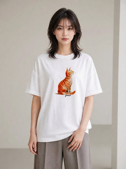 Tシャツ レディース サビ猫 猫 ねこ イラスト 旅行 母娘コーデ 白T YMAZO