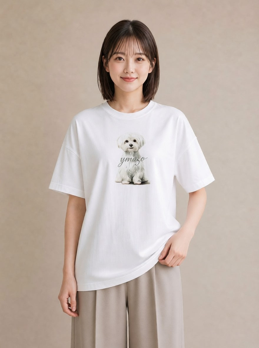 グラフィックTシャツ レディース マルチーズ 犬 いぬ イラスト 手描き風 デート 帰省 白T YMAZO