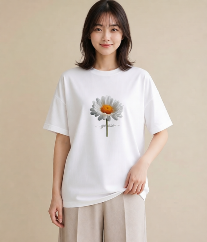プリントTシャツ レディース マーガレット 花 花柄 イラスト デート 帰省 白T