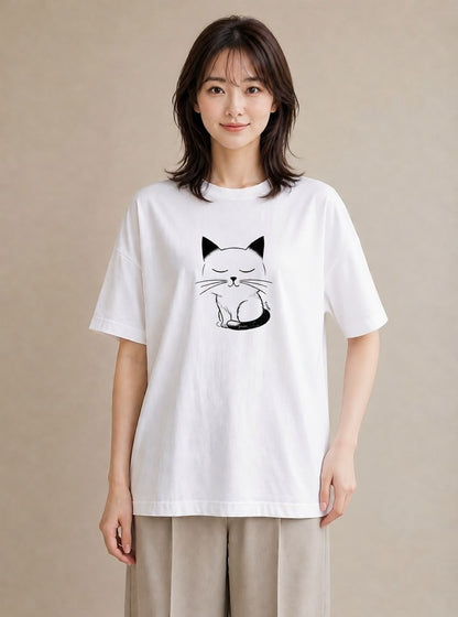 デザインTシャツ レディース 猫 ねこ ネコ イラスト デイリーウェア 休日 白T YMAZO