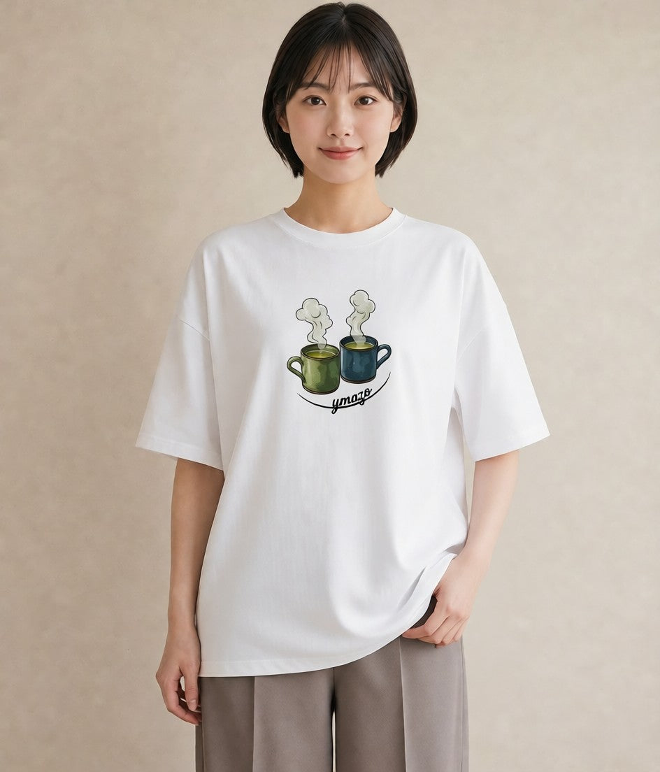 デザインTシャツ レディース 抹茶 食べ物 フード イラスト きれいめカジュアル 帰省 ラフ 白T YMAZO