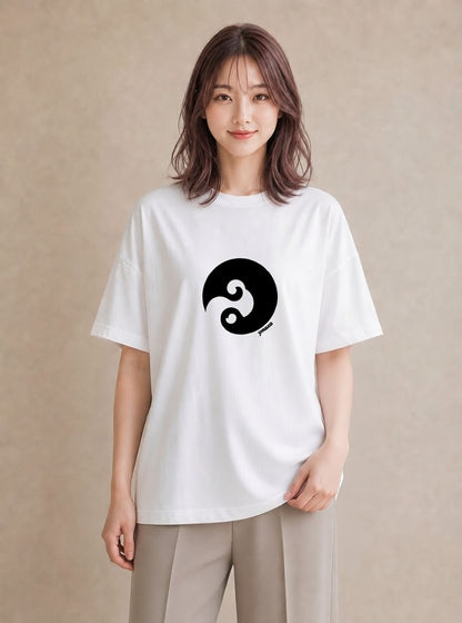 プリントTシャツ レディース 扇子 そよ風 ナチュラル アンティーク イラスト ユニーク カフェ服 クリスマス 白T YMAZO