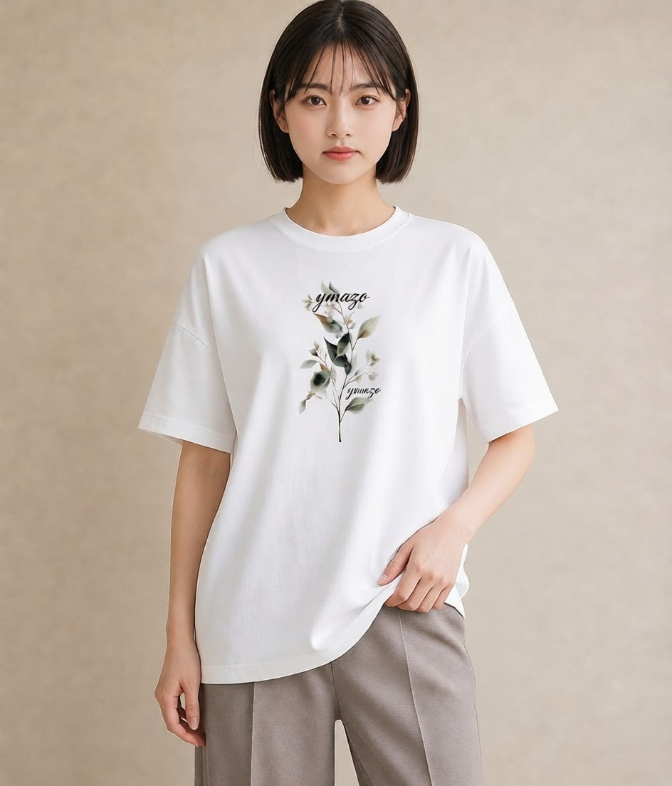 Tシャツ レディース ハーブ 植物 ボタニカル イラスト 線画 カフェ巡り 女子会 白T YMAZO