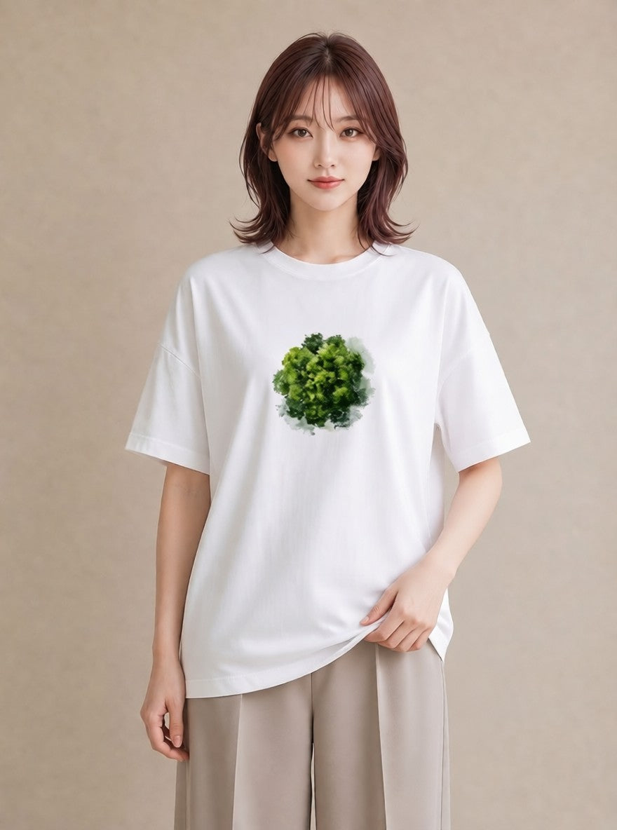 半袖Tシャツ レディース 盆栽 植物 ボタニカル イラスト 水彩風 買い物 夏コーデ 白T YMAZO