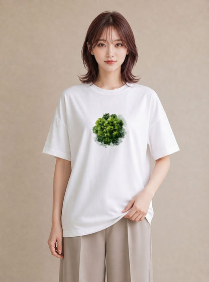 半袖Tシャツ レディース 盆栽 植物 ボタニカル イラスト 水彩風 買い物 夏コーデ 白T YMAZO
