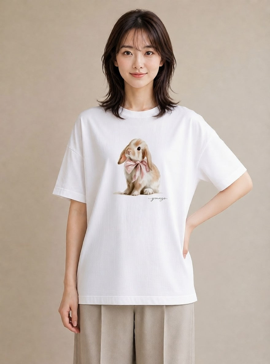 Tシャツ レディース ミニうさぎ ペット 動物 イラスト 普段使い 敬老の日 ホワイトデー 白T YMAZO