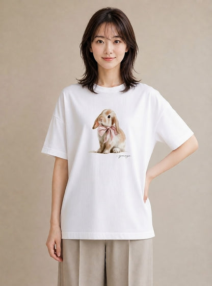 Tシャツ レディース ミニうさぎ ペット 動物 イラスト 普段使い 敬老の日 ホワイトデー 白T YMAZO