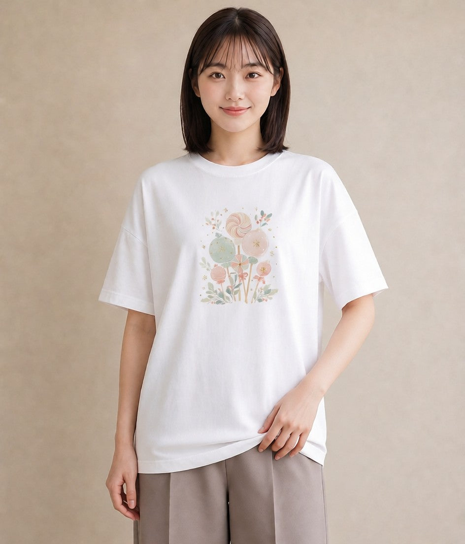 デザインTシャツ レディース だんご 食べ物 フード イラスト 北欧風 お揃い 親子 白T YMAZO