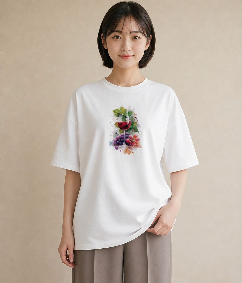 Tシャツ レディース ぶどう 葡萄 食べ物 フード イラスト 韓国風 帰省 ラフ 白T YMAZO