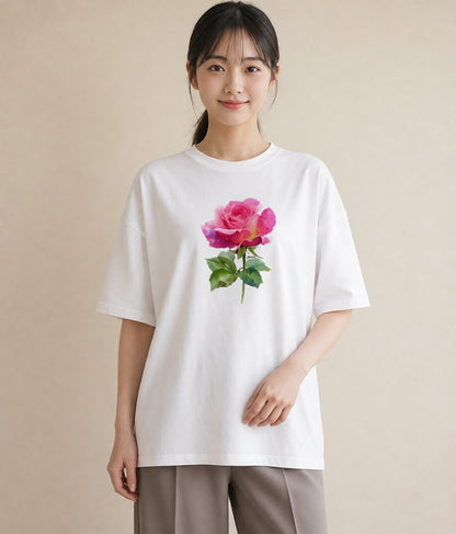 Tシャツ レディース バラ 薔薇 ローズ 花 花柄 イラスト ラフ 送別ギフト 通勤 白T YMAZO