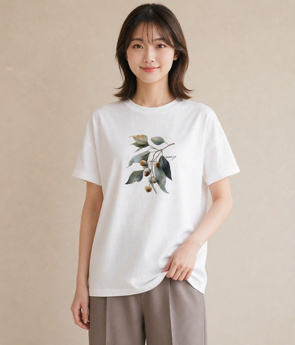 グラフィックTシャツ レディース どんぐり 植物 ボタニカル イラスト お洒落 公園 ママ 白T YMAZO