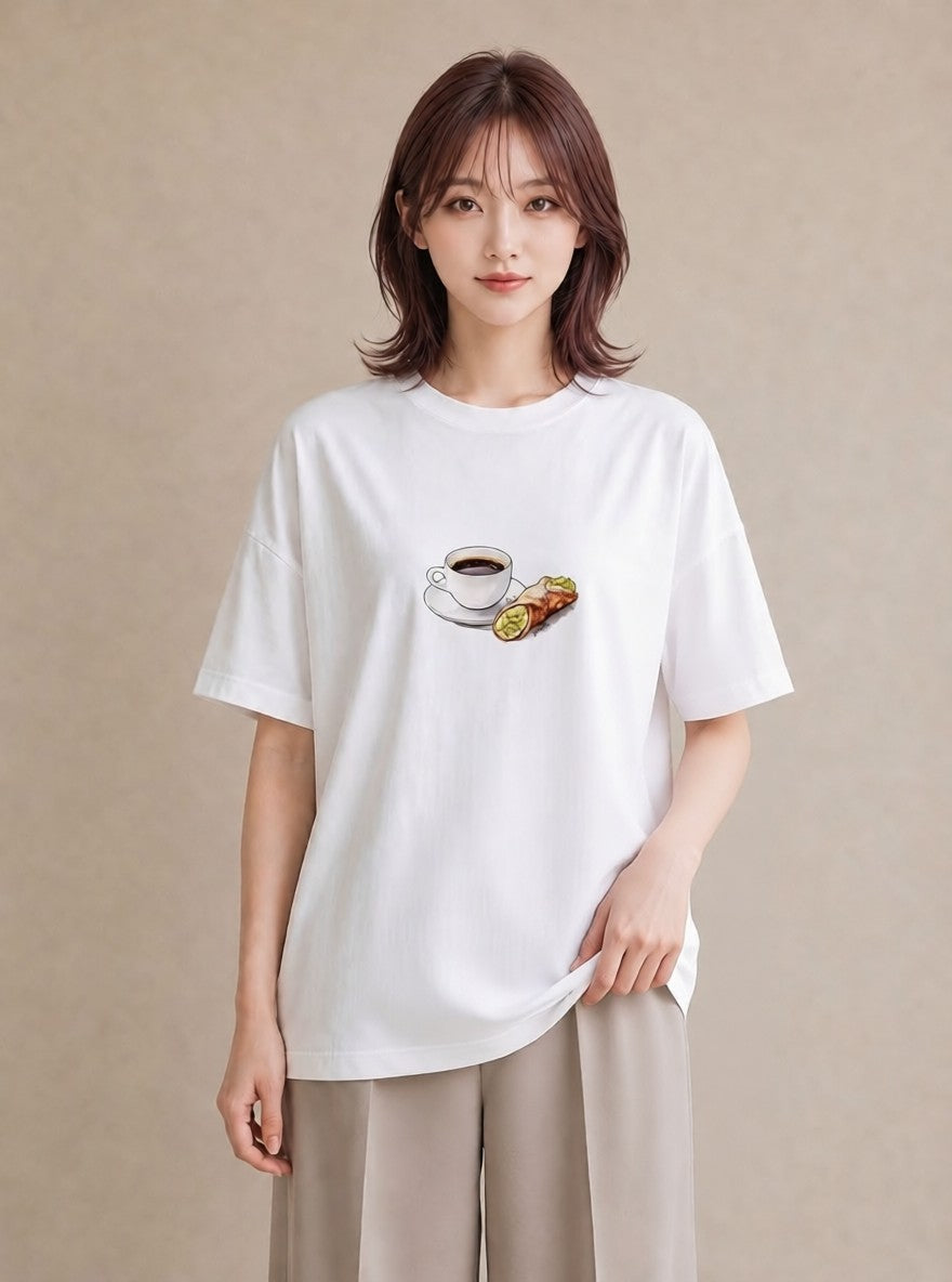 デザインTシャツ レディース ベーグル 食べ物 フード イラスト レトロ 母娘コーデ 自分用 白T YMAZO