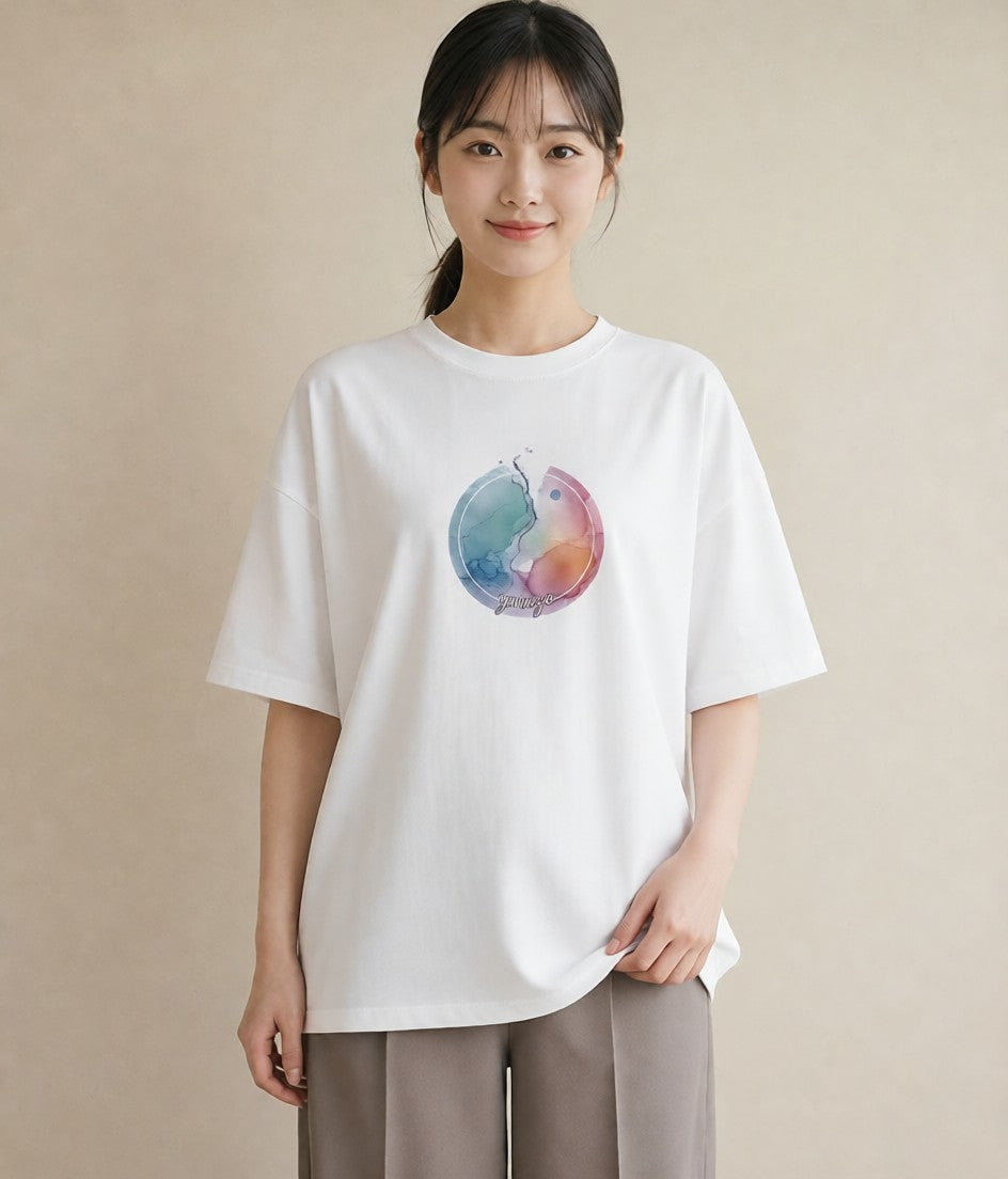 Tシャツ レディース 双子座 星空 宇宙 イラスト 普段使い カフェ巡り 女子会 白T YMAZO