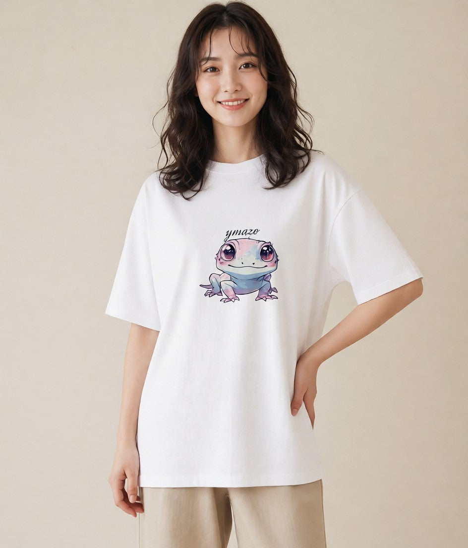 Tシャツ レディース ヤモリ ペット 動物 イラスト 北欧風 旅行用 海 白T YMAZO