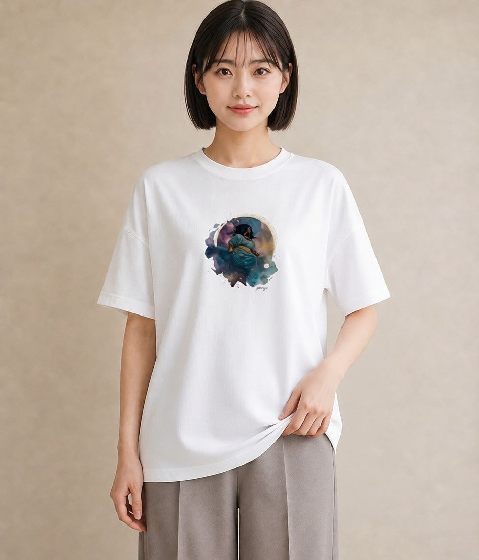 デザインTシャツ レディース 天秤座 星空 宇宙 イラスト ヴィンテージ風 20代 カジュアルコーデ 白T YMAZO