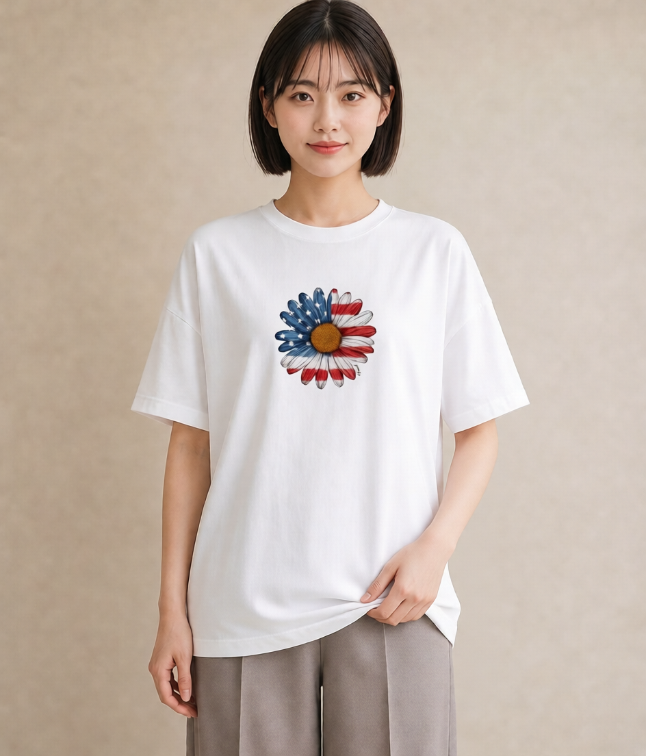 Tシャツ レディース マーガレット 花 花柄 イラスト ゆるかわ 送別ギフト 通勤 白T