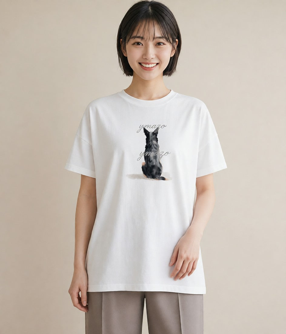 半袖Tシャツ レディース おすわり猫 猫 ねこ イラスト 普段使い 通勤 在宅 白T YMAZO