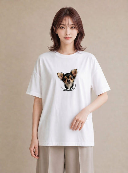 半袖Tシャツ レディース ロングコートチワワ 犬 いぬ イラスト ミニマル 姉妹 送別ギフト 白T YMAZO