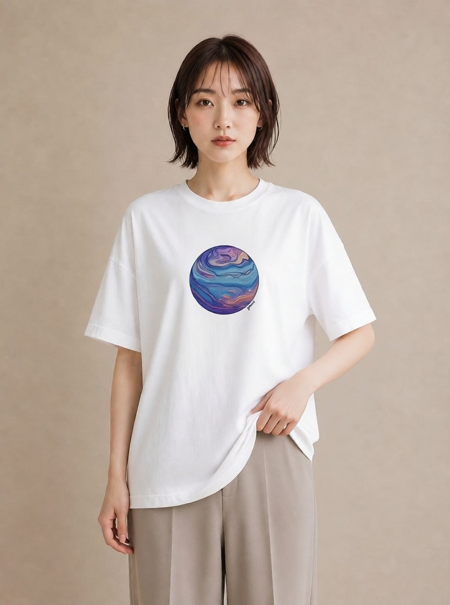 プリントTシャツ レディース 惑星 星空 宇宙 イラスト レトロ 帰省 ラフ 白T YMAZO