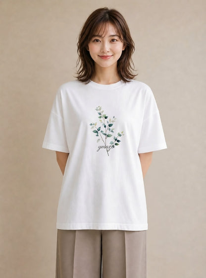 半袖Tシャツ レディース 金木犀 花 花柄 イラスト ニュアンス お出かけ 普段着 白T