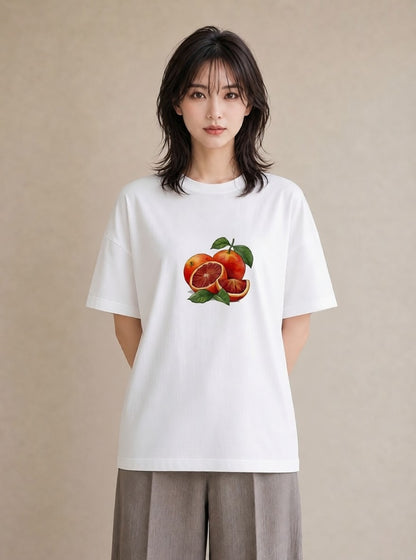 半袖Tシャツ レディース みかん 食べ物 フード イラスト ユニーク 姉妹 送別ギフト 白T YMAZO