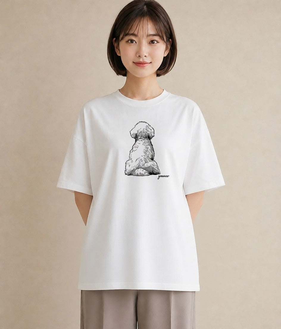 プリントTシャツ レディース ビションフリーゼ 犬 いぬ イラスト 水彩風 カジュアルコーデ 買い物 白T YMAZO