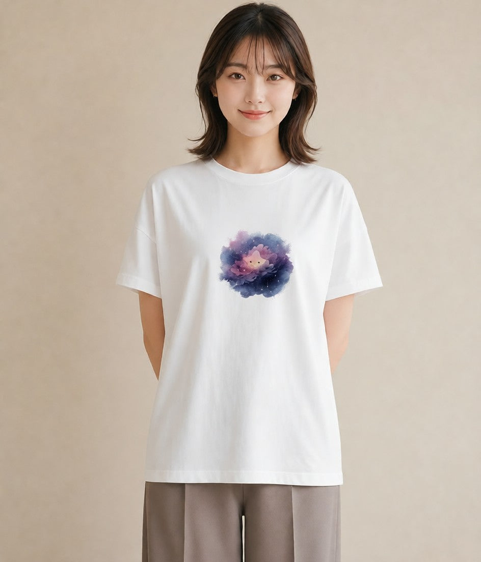 プリントTシャツ レディース 水瓶座 星空 宇宙 イラスト モード 20代 カジュアルコーデ 白T YMAZO